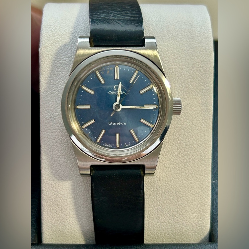 Authentic Omega Geneve Vintage Blue and Silver Women's Watch